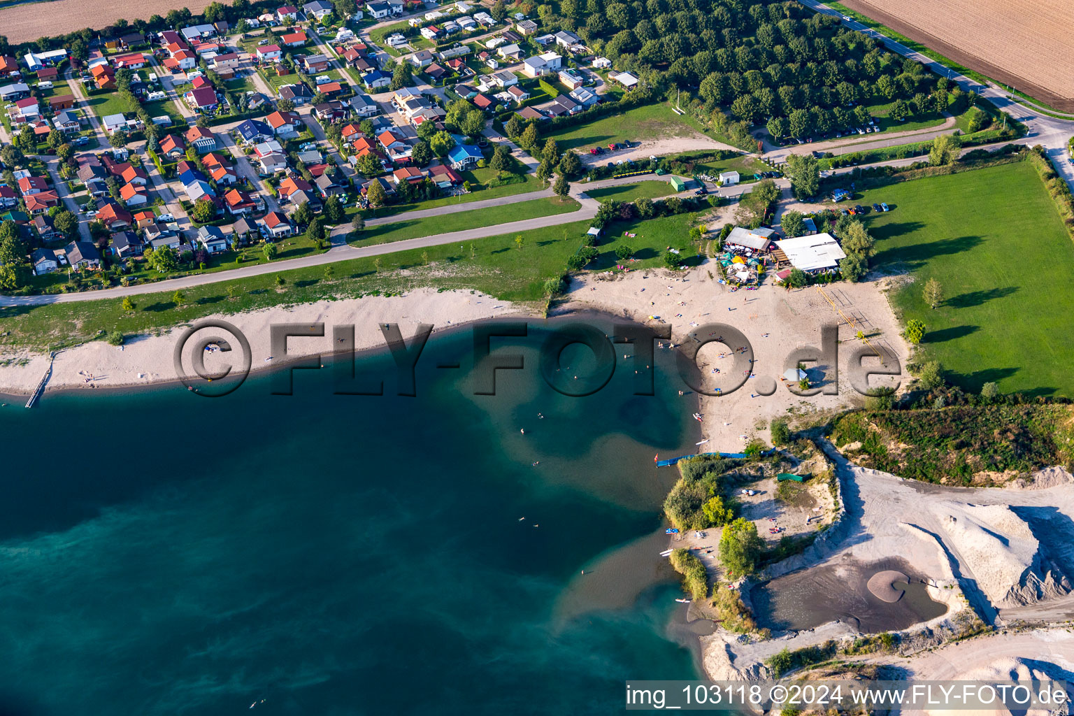 Aerial photograpy of Surf school Biblis at Riedsee in Biblis in the state Hesse, Germany