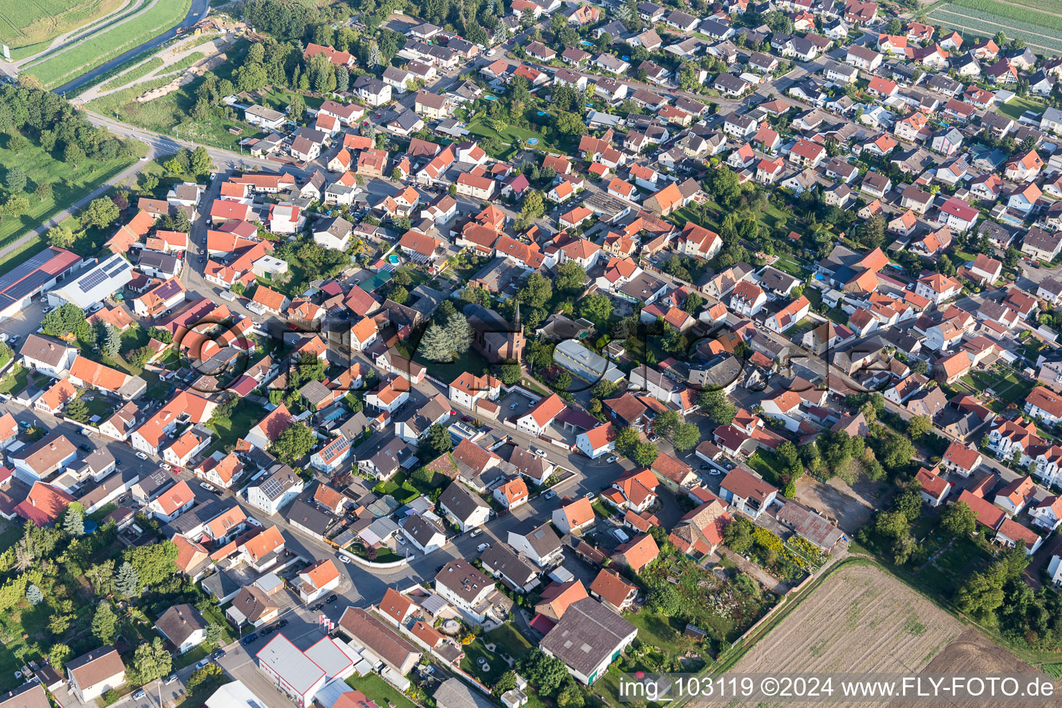 Village view in the district Wattenheim in Biblis in the state Hesse, Germany