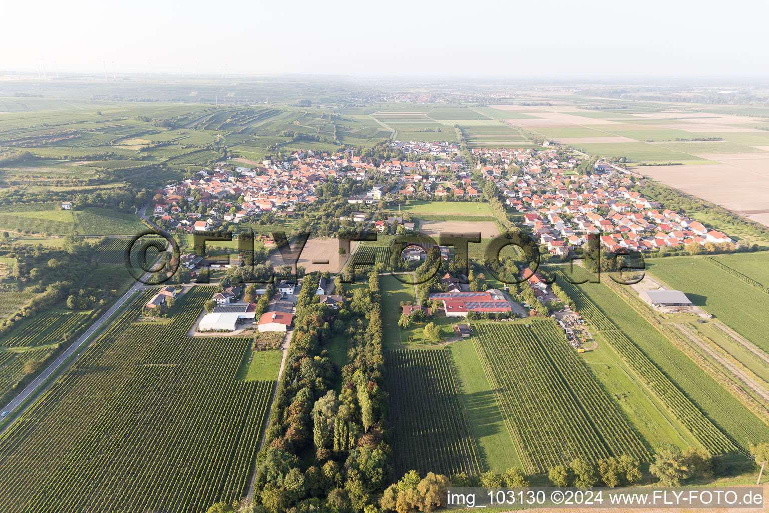 Oblique view of Mettenheim in the state Rhineland-Palatinate, Germany