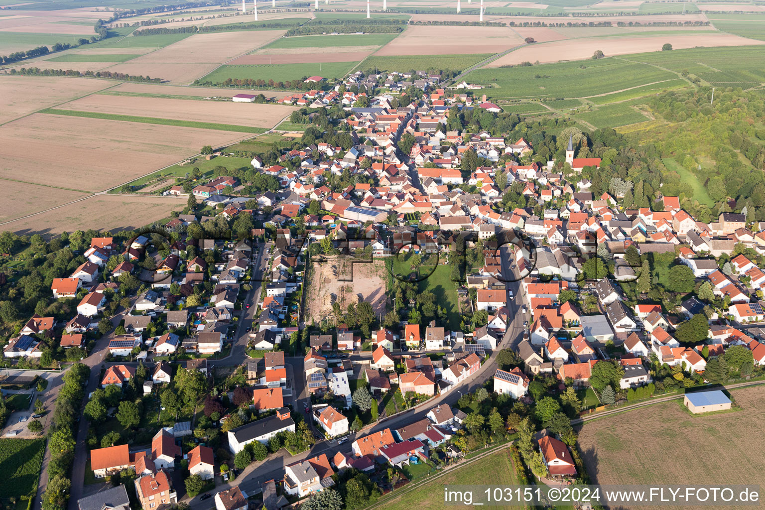 Bird's eye view of District Heßloch in Dittelsheim-Heßloch in the state Rhineland-Palatinate, Germany