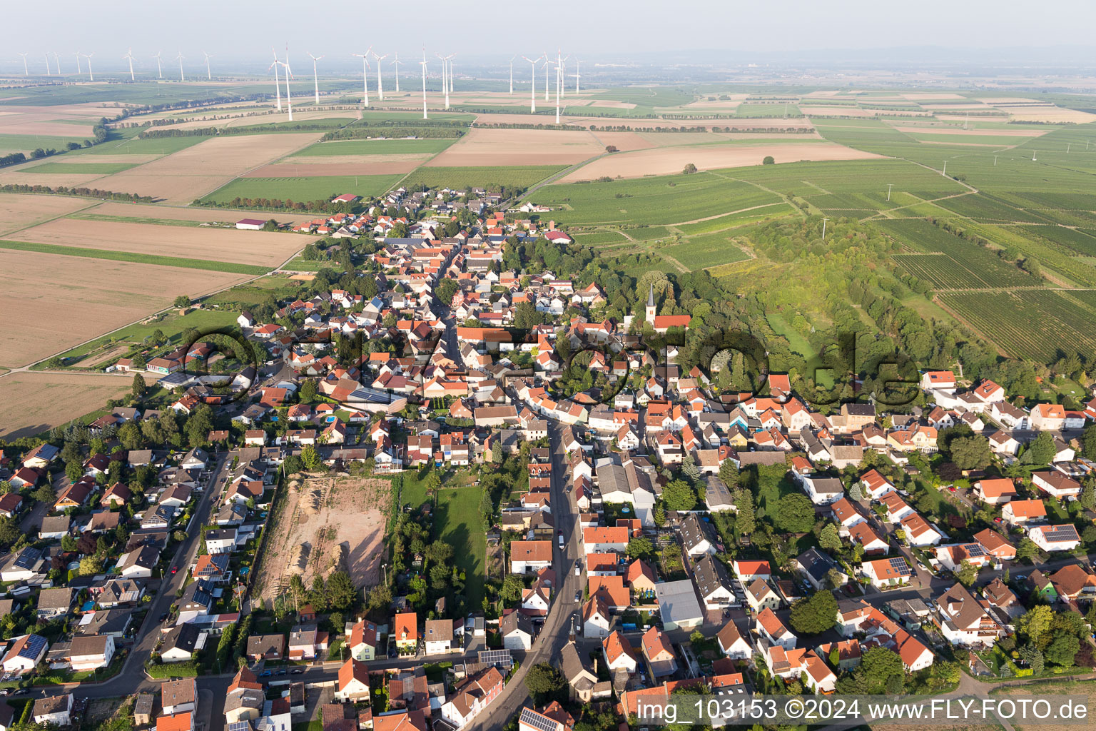 Drone recording of District Heßloch in Dittelsheim-Heßloch in the state Rhineland-Palatinate, Germany