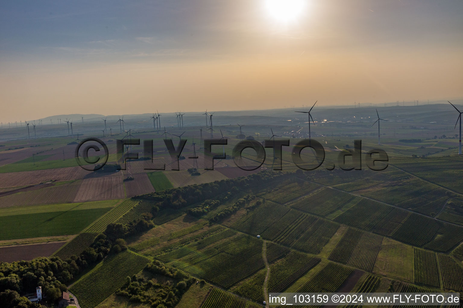 Wind farm in Gau-Heppenheim in the state Rhineland-Palatinate, Germany out of the air