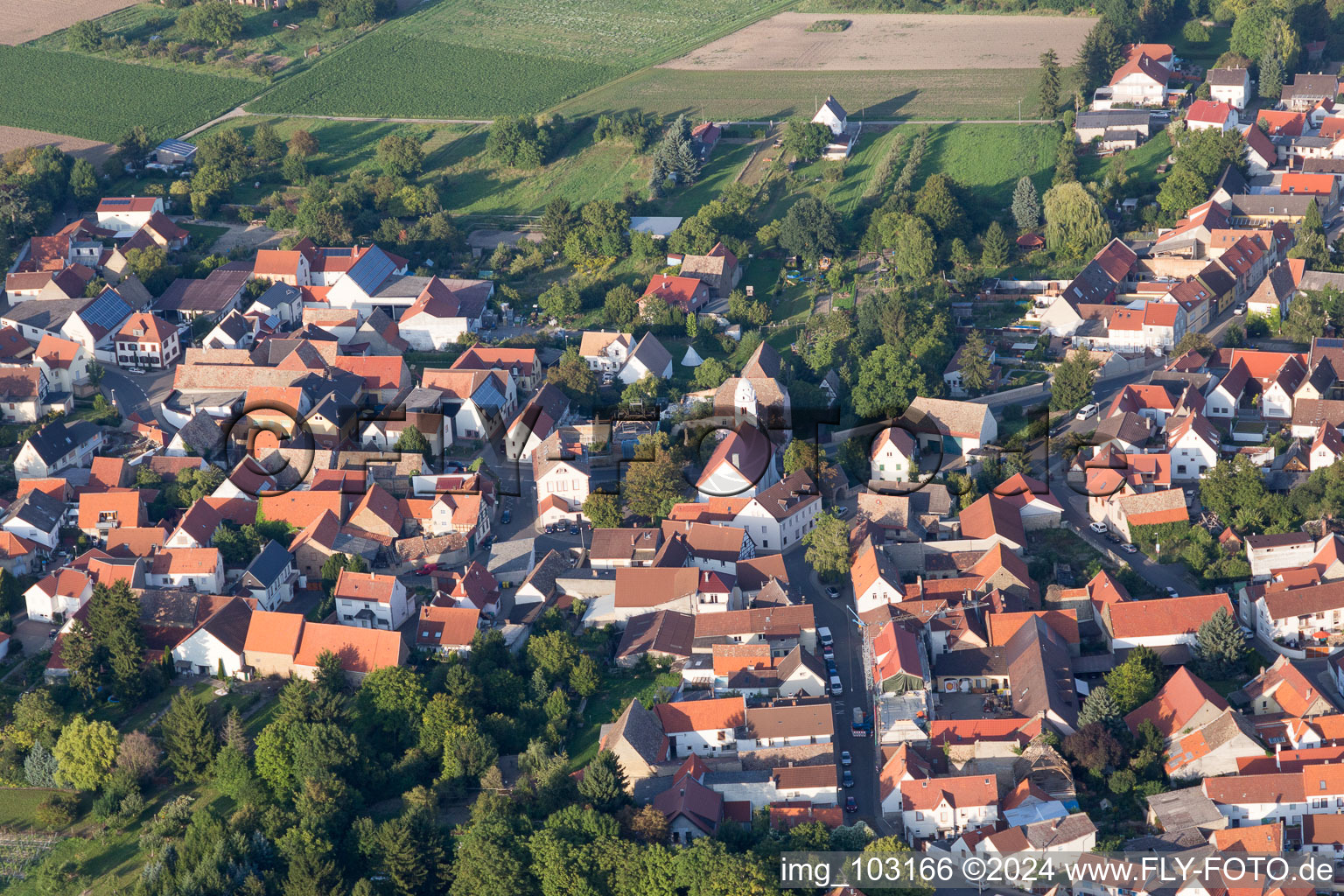 Bird's eye view of Dittelsheim-Heßloch in the state Rhineland-Palatinate, Germany