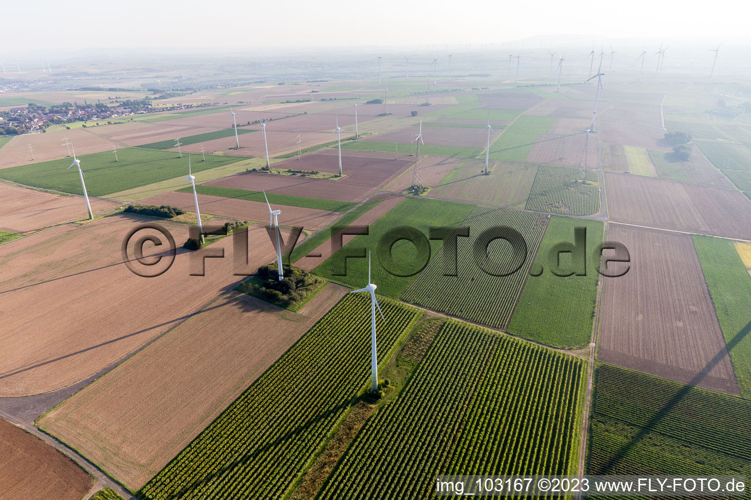 Wind turbines in Blödesheim in the state Rhineland-Palatinate, Germany