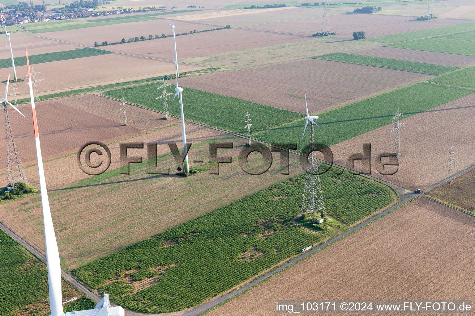 Aerial photograpy of Wind turbines in Blödesheim in the state Rhineland-Palatinate, Germany