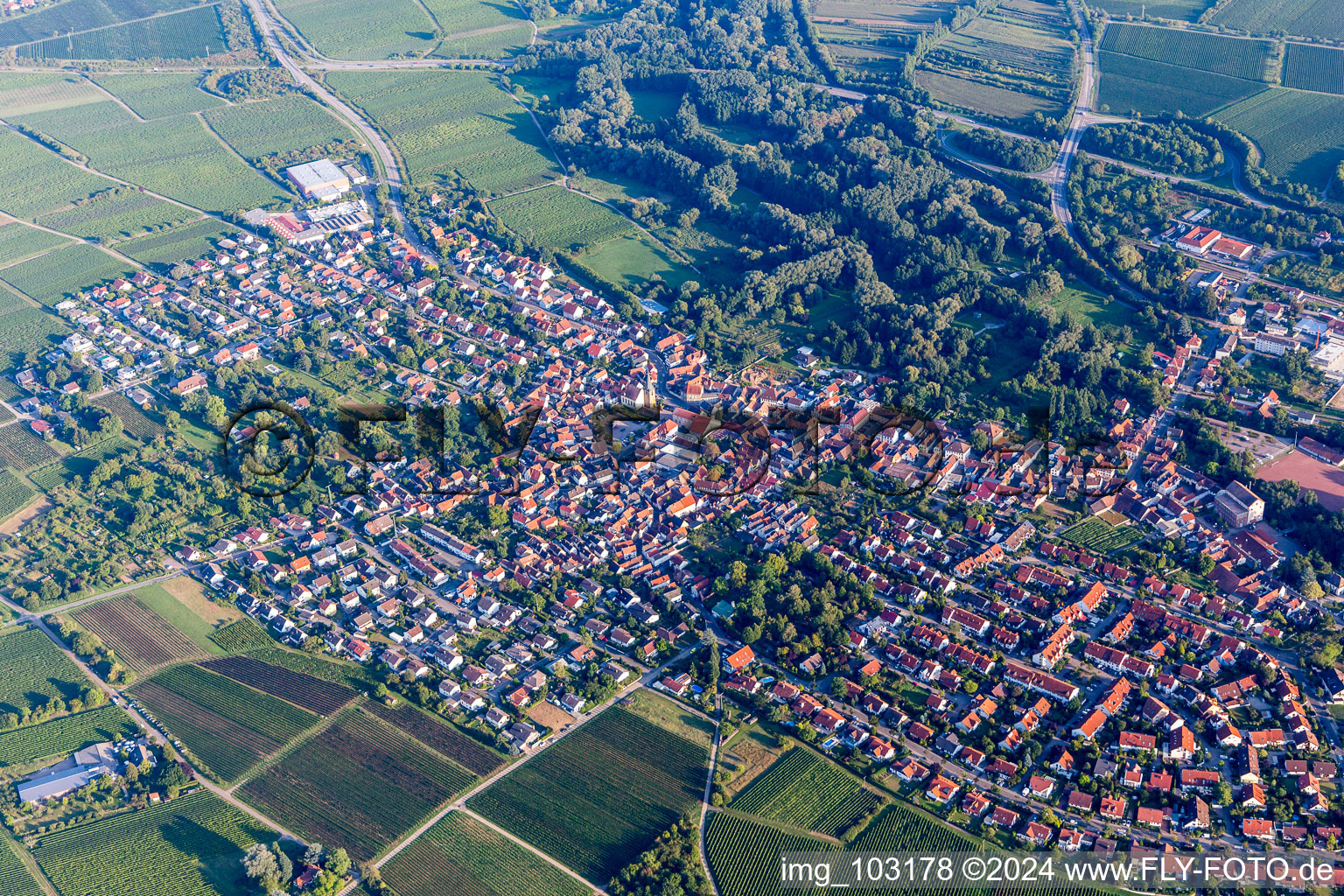 Bird's eye view of District Godramstein in Landau in der Pfalz in the state Rhineland-Palatinate, Germany