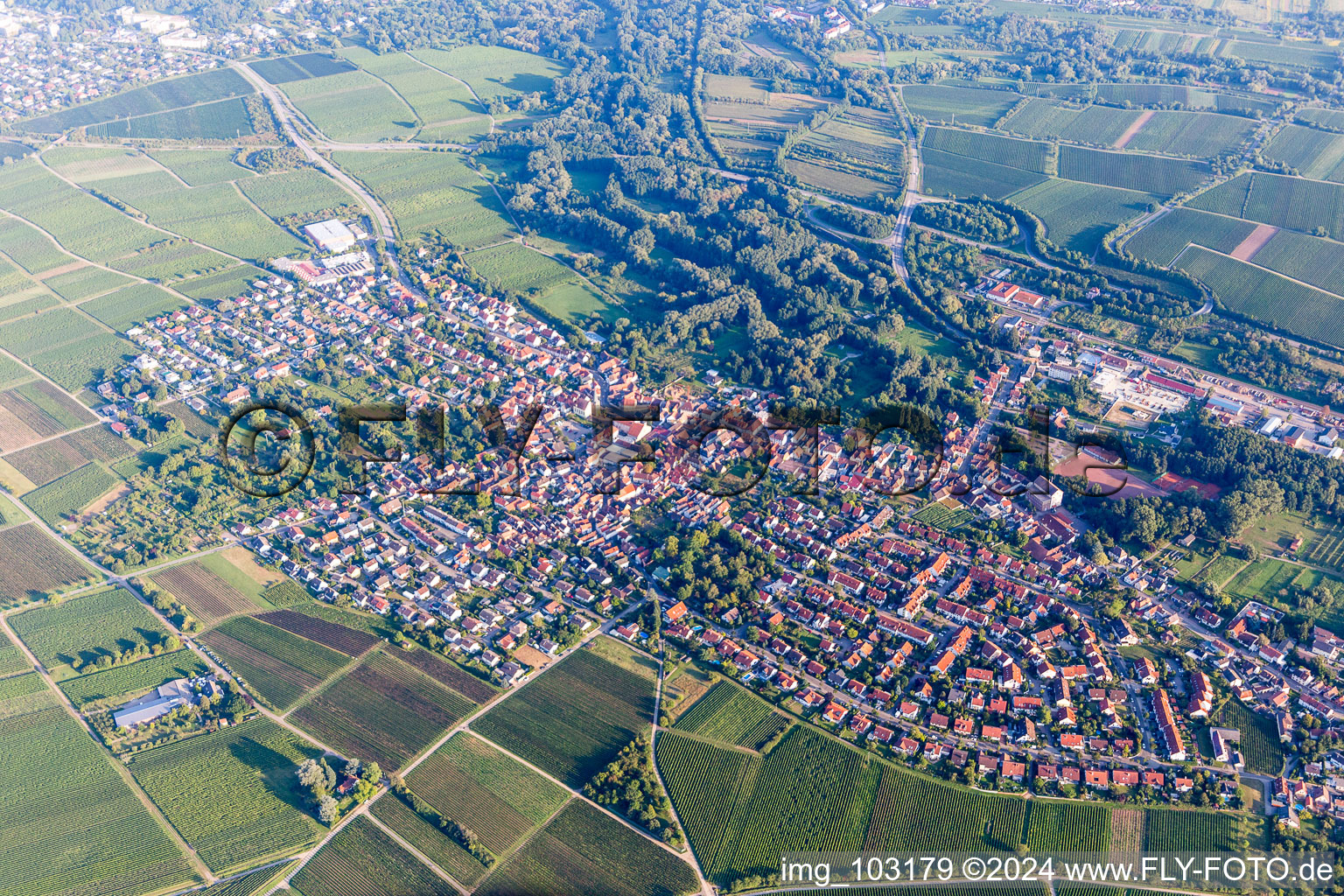 District Godramstein in Landau in der Pfalz in the state Rhineland-Palatinate, Germany viewn from the air