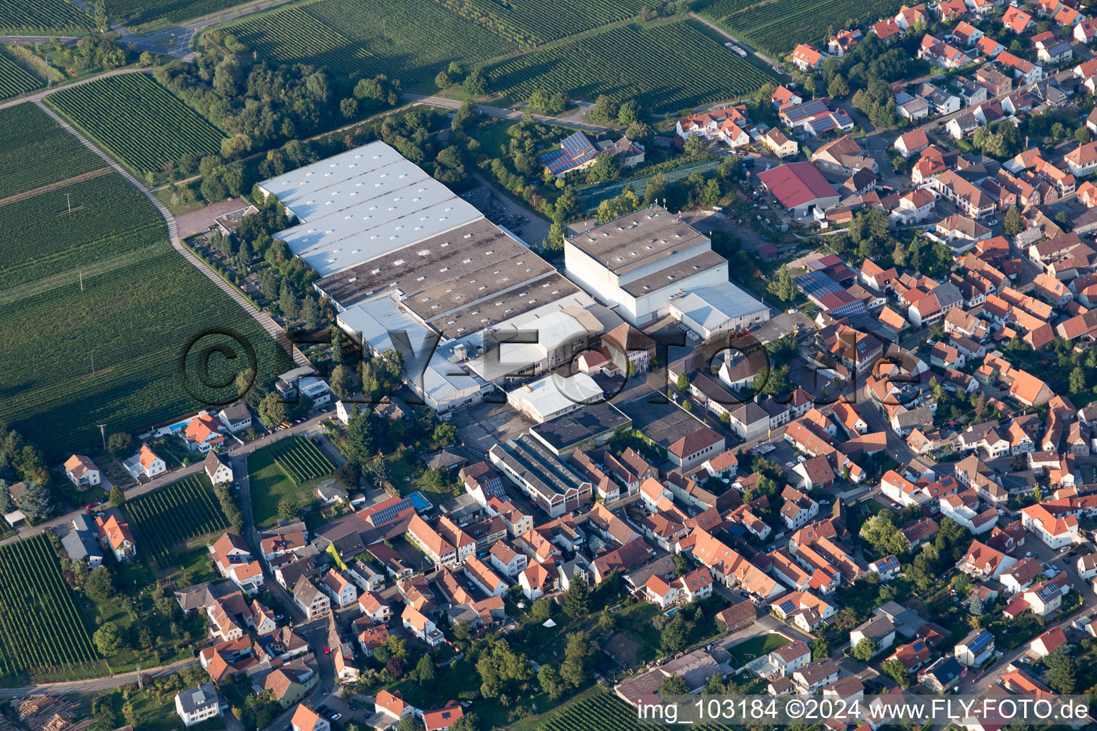 Bird's eye view of Böchingen in the state Rhineland-Palatinate, Germany