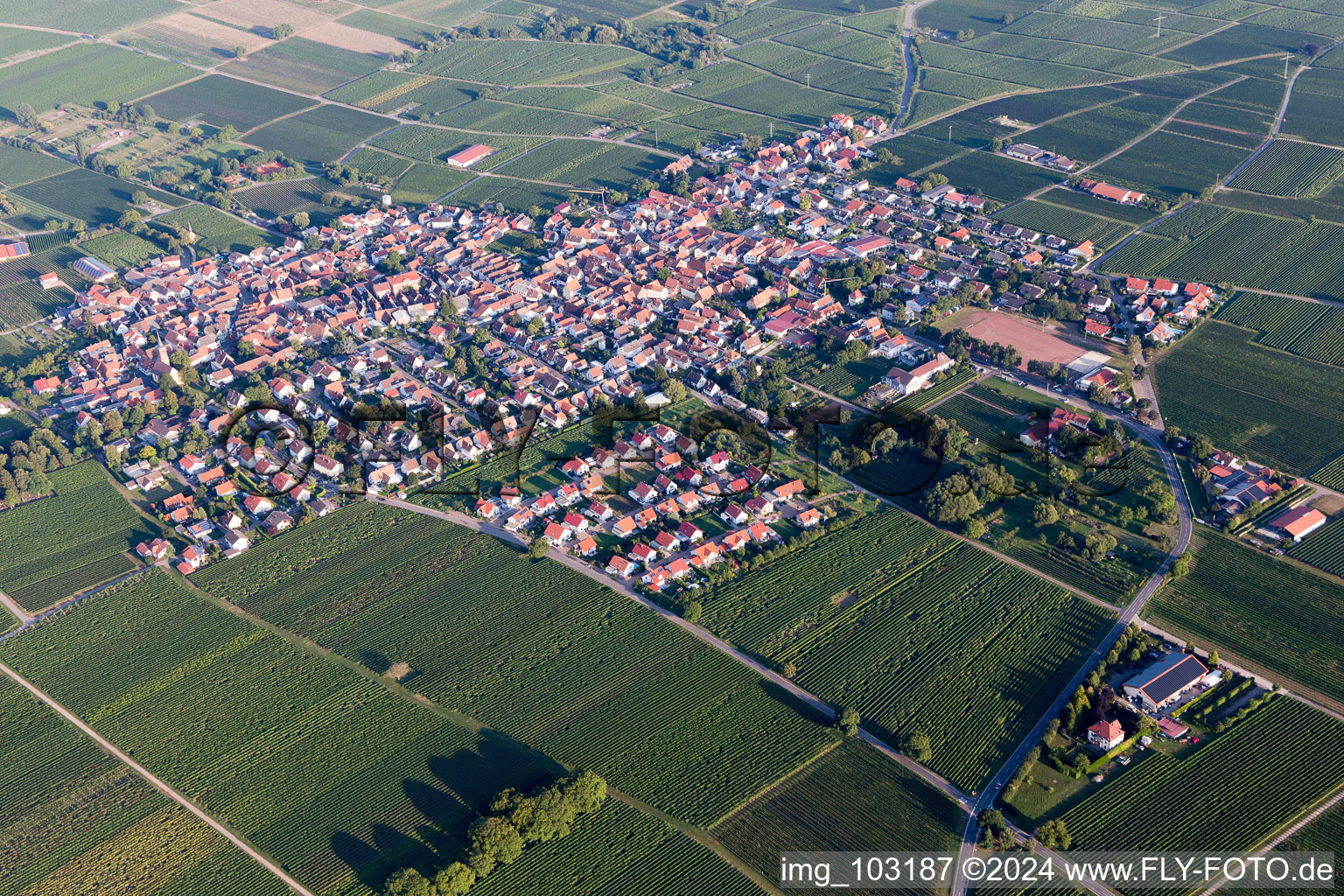 District Nußdorf in Landau in der Pfalz in the state Rhineland-Palatinate, Germany from the plane