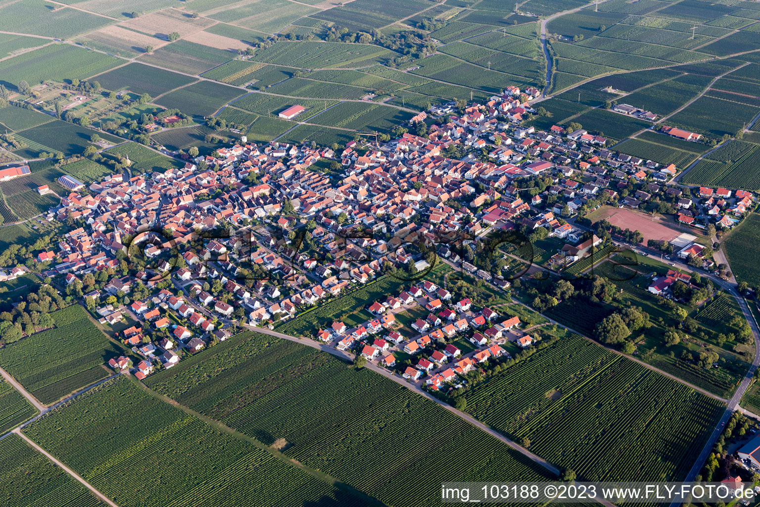 Bird's eye view of District Nußdorf in Landau in der Pfalz in the state Rhineland-Palatinate, Germany