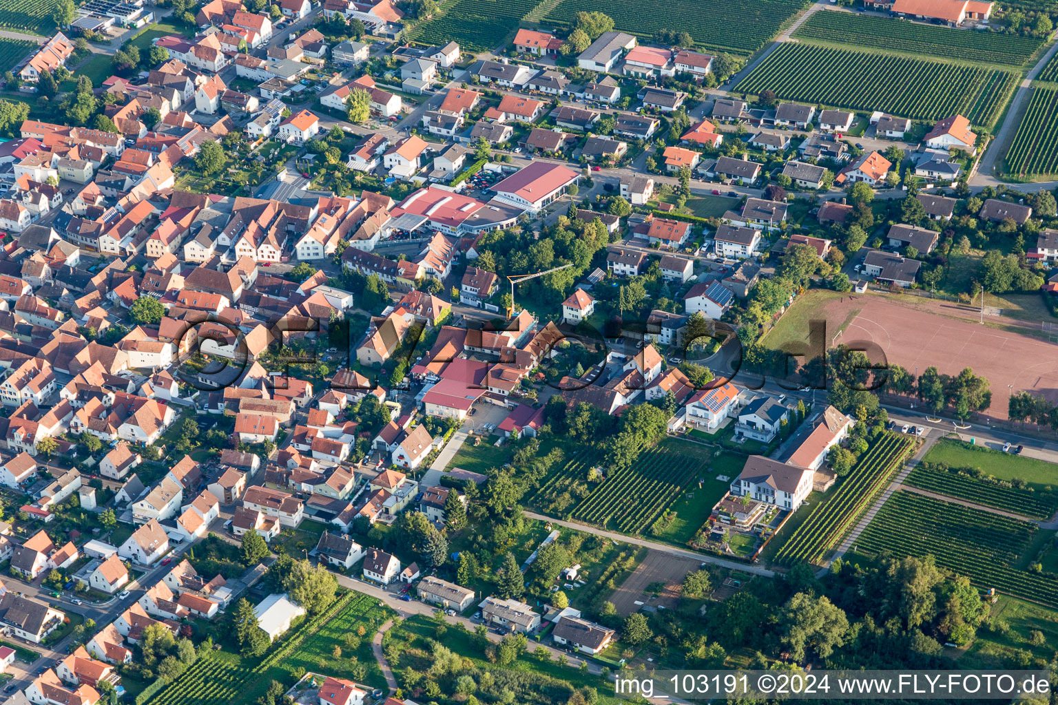 Town View of the streets and houses of the residential areas in the district Nussdorf in Landau in der Pfalz in the state Rhineland-Palatinate, Germany