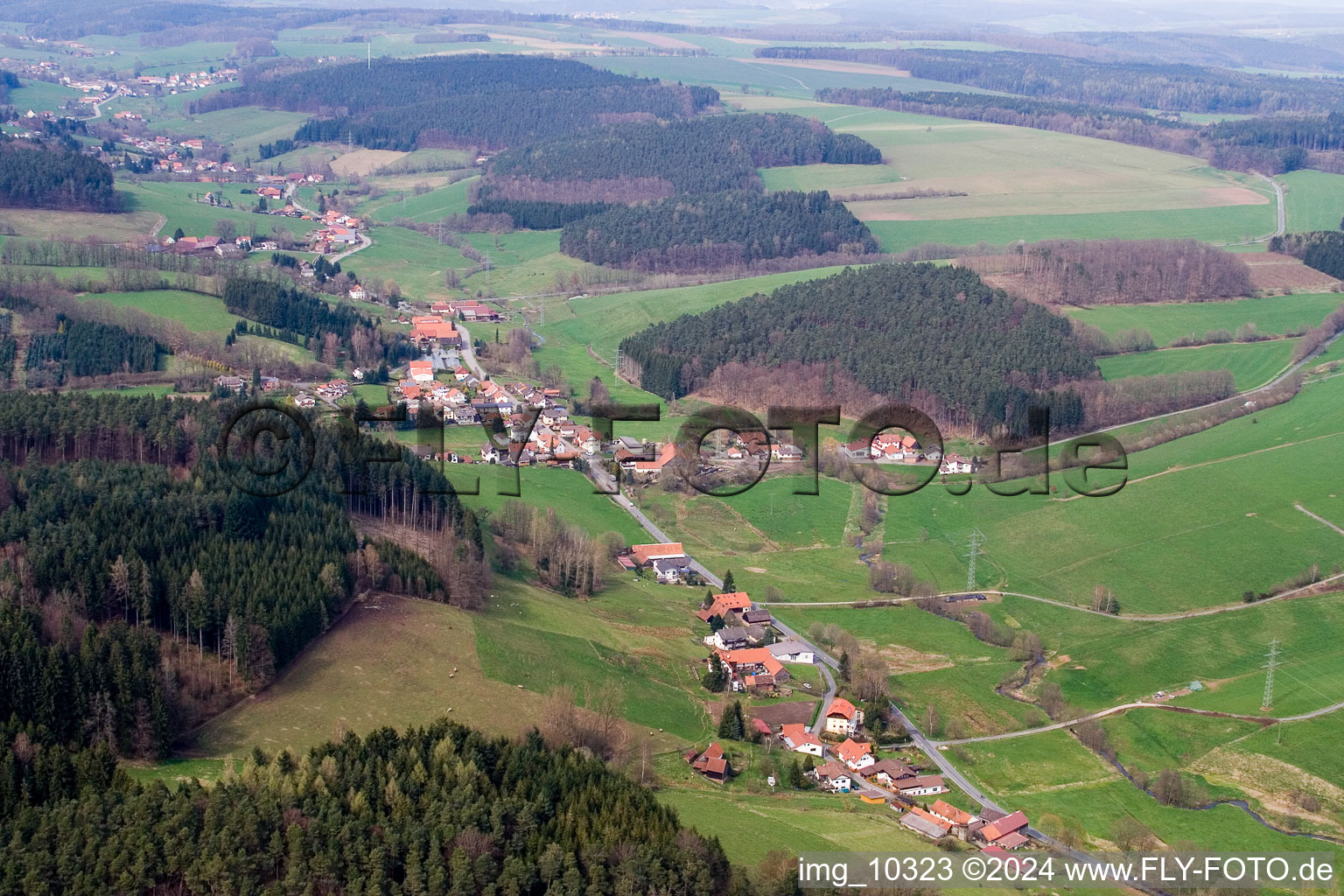 Aerial view of District Unter-Mossau in Mossautal in the state Hesse, Germany