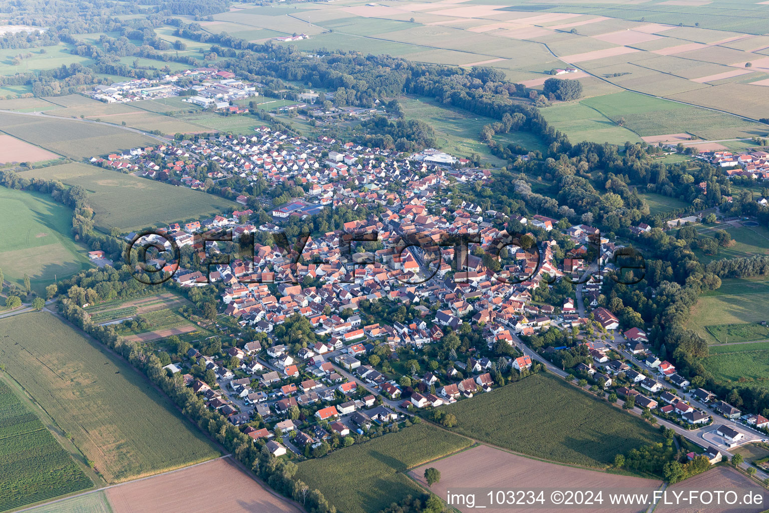 District Billigheim in Billigheim-Ingenheim in the state Rhineland-Palatinate, Germany from above