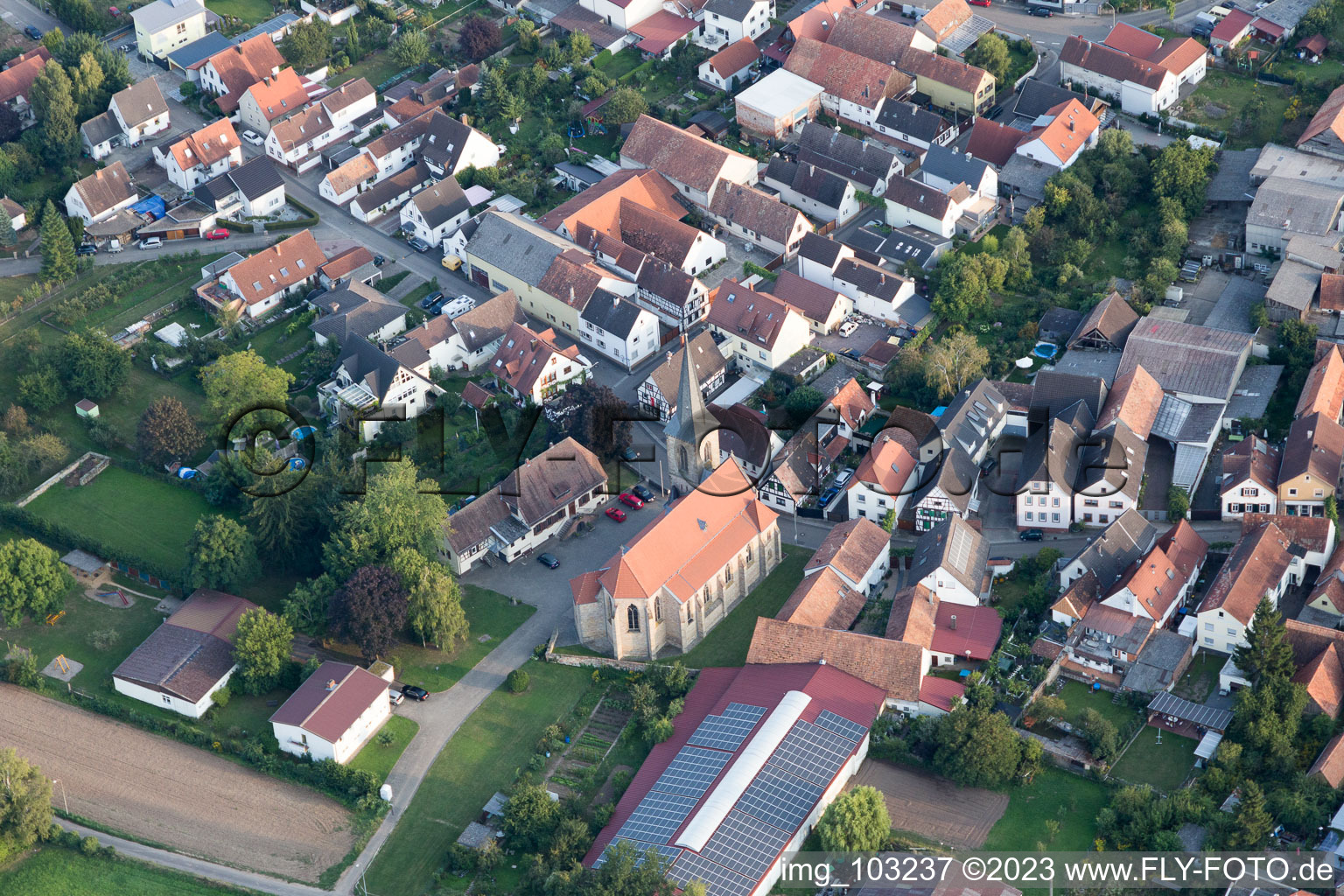 District Ingenheim in Billigheim-Ingenheim in the state Rhineland-Palatinate, Germany viewn from the air