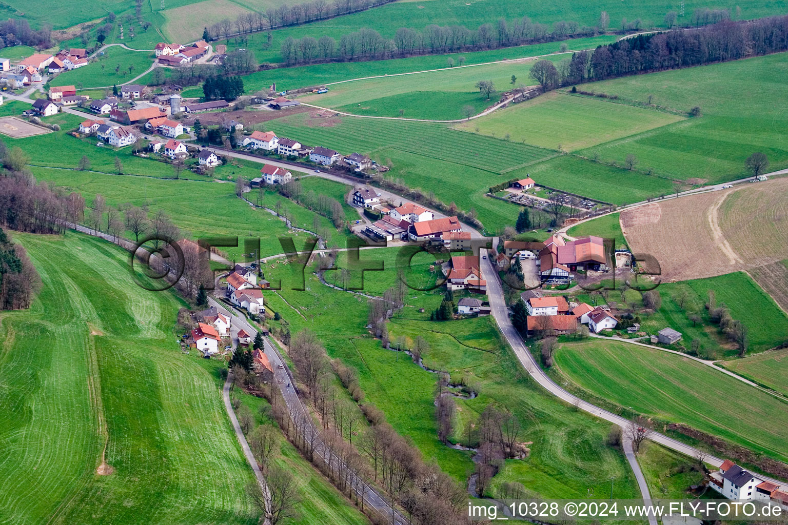 Aerial view of District Hüttenthal in Mossautal in the state Hesse, Germany