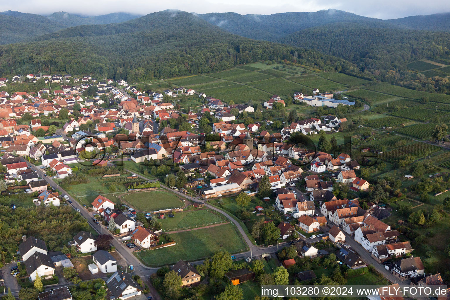 Oblique view of Oberotterbach in the state Rhineland-Palatinate, Germany