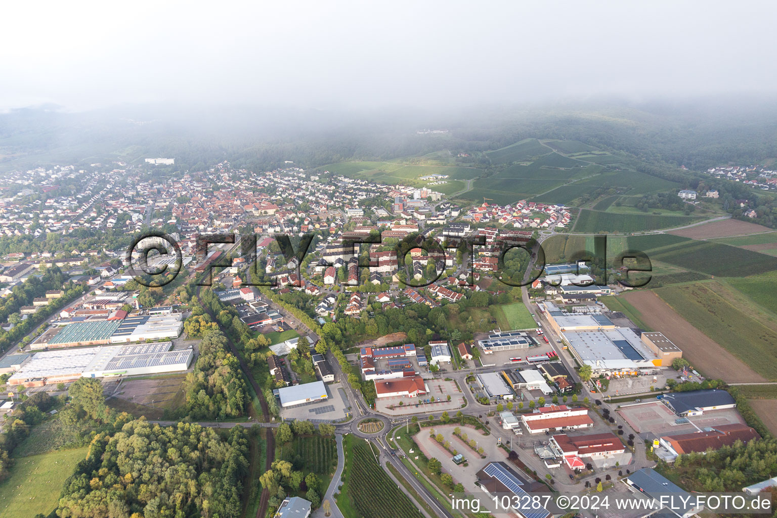 Aerial view of Bad Bergzabern in the state Rhineland-Palatinate, Germany