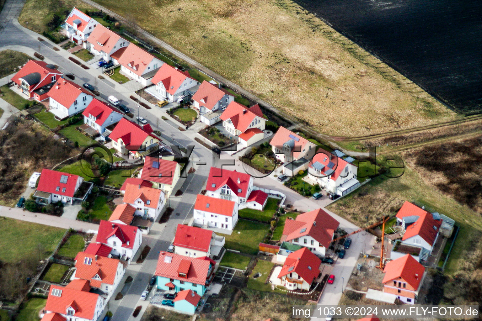 New development area in Wörth am Rhein in the state Rhineland-Palatinate, Germany from above