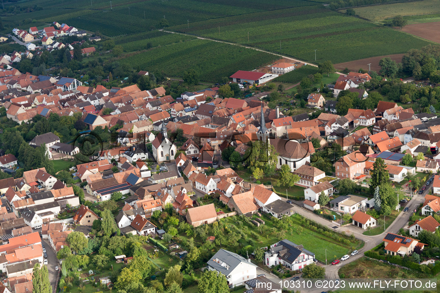 Aerial photograpy of Göcklingen in the state Rhineland-Palatinate, Germany