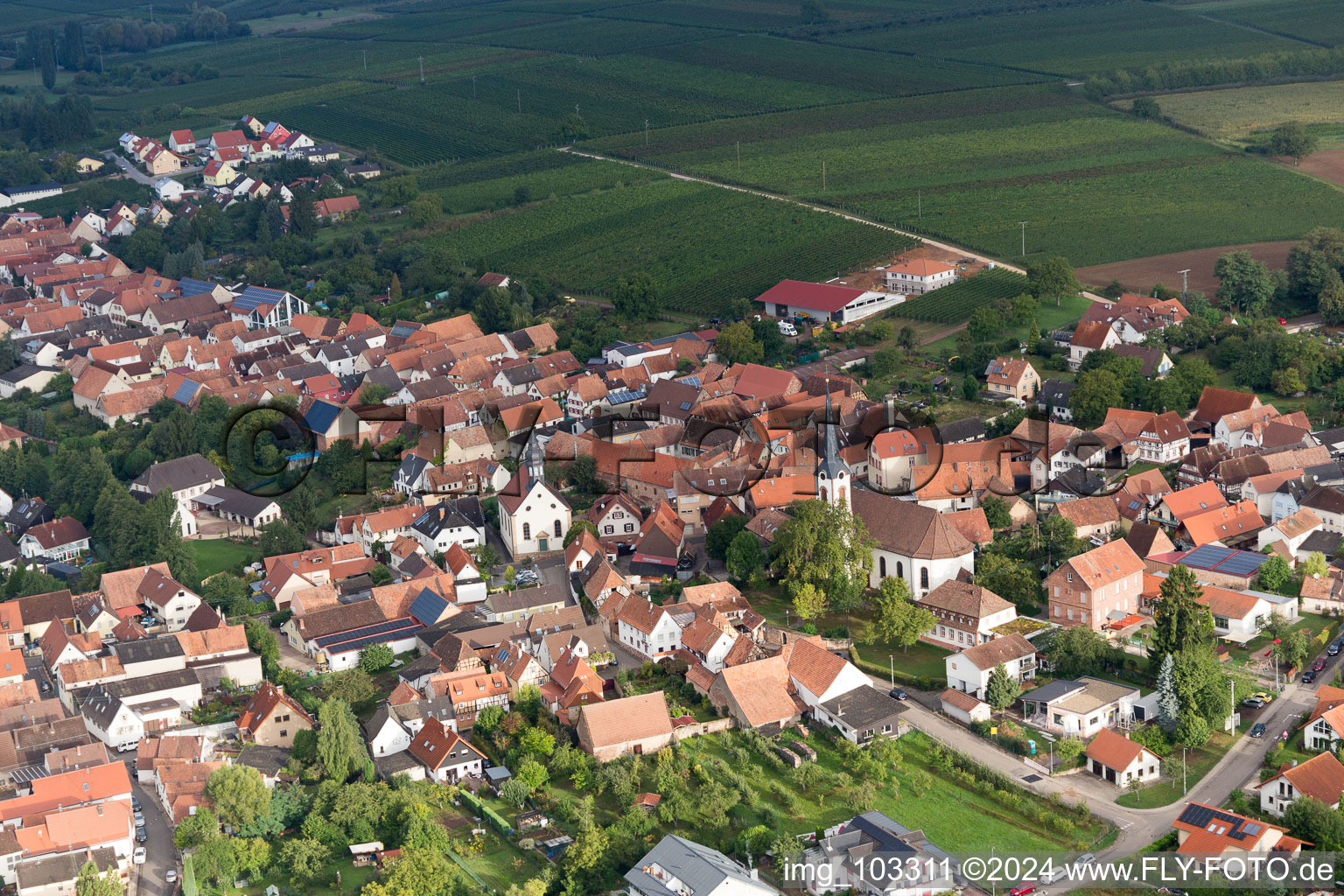 Oblique view of Göcklingen in the state Rhineland-Palatinate, Germany