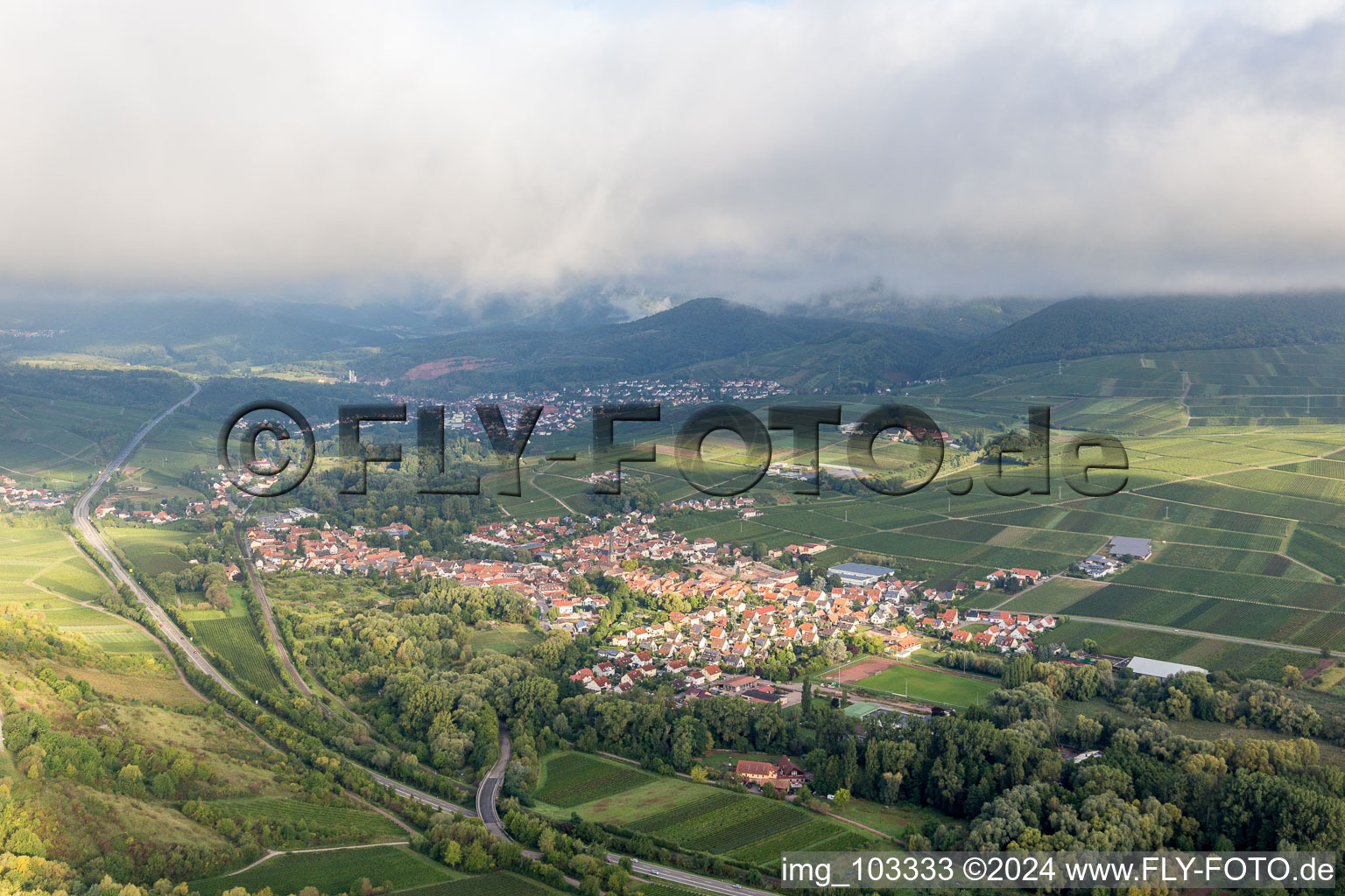 Aerial photograpy of Siebeldingen in the state Rhineland-Palatinate, Germany