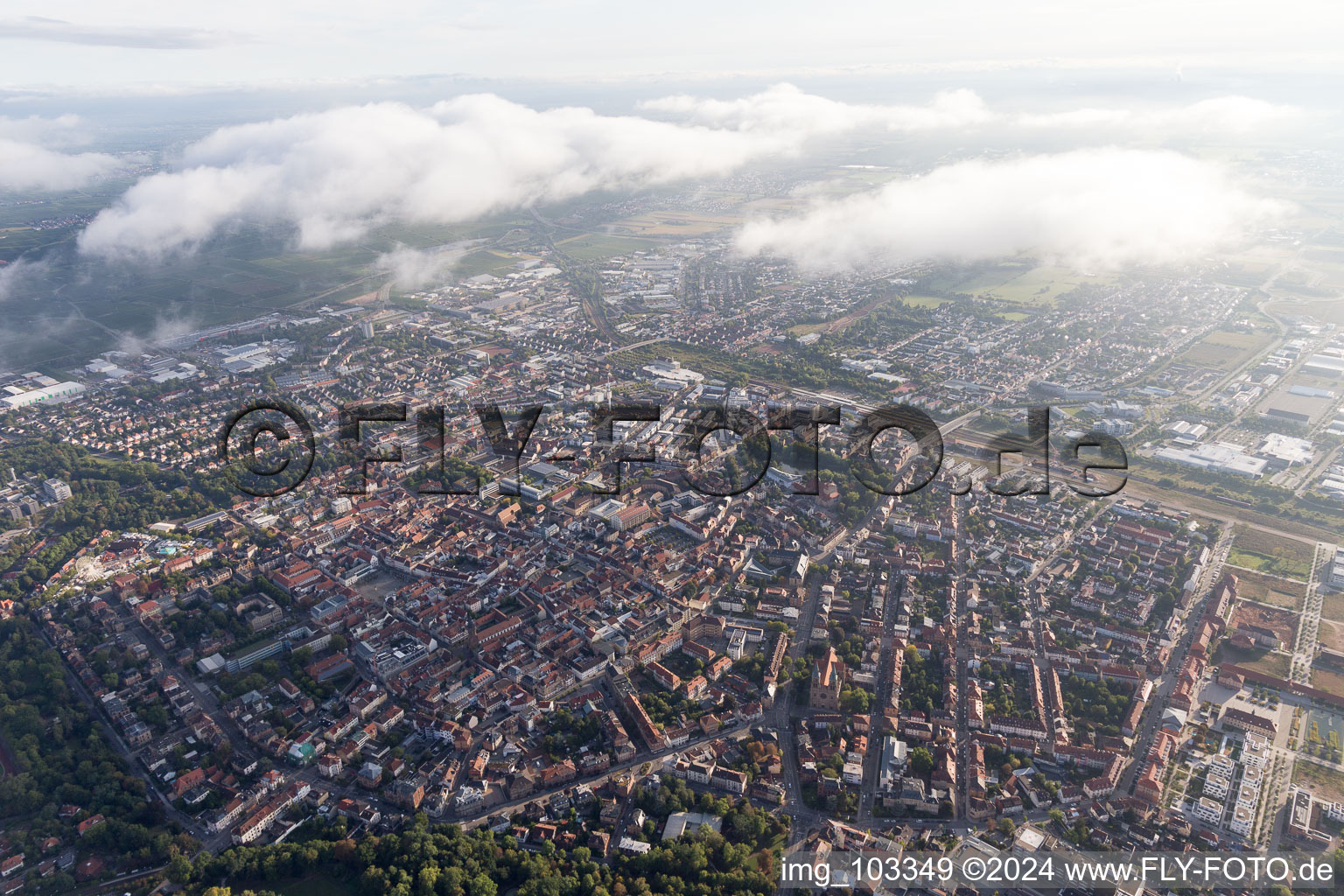 Landau in der Pfalz in the state Rhineland-Palatinate, Germany from the plane