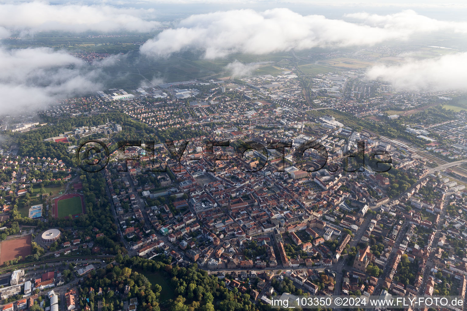 Bird's eye view of Landau in der Pfalz in the state Rhineland-Palatinate, Germany