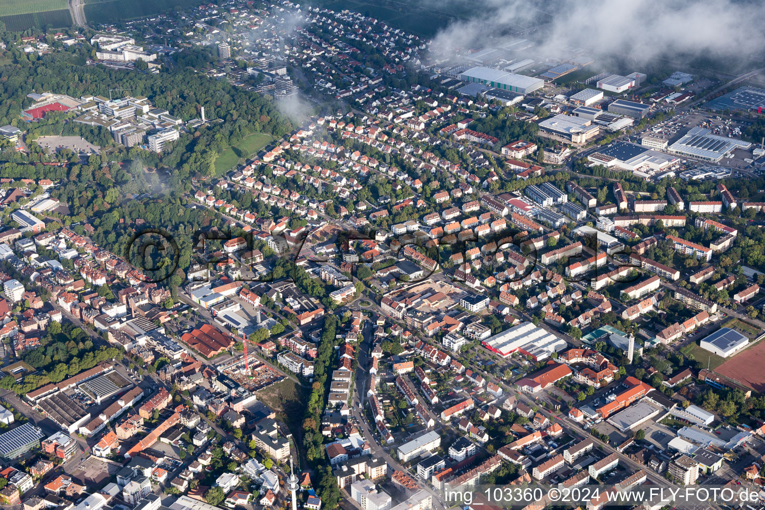 Landau in der Pfalz in the state Rhineland-Palatinate, Germany seen from a drone