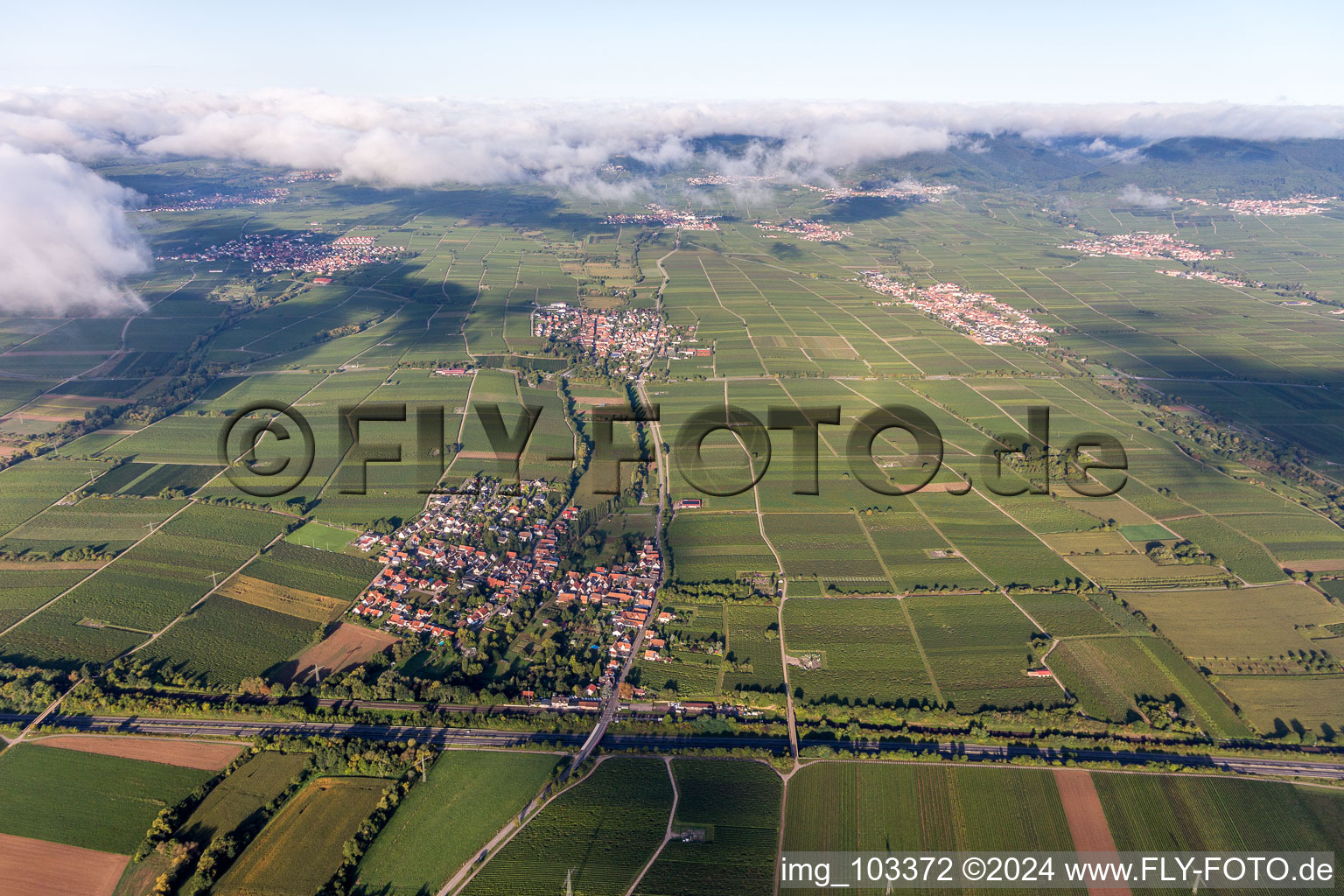 Knöringen in the state Rhineland-Palatinate, Germany from the plane