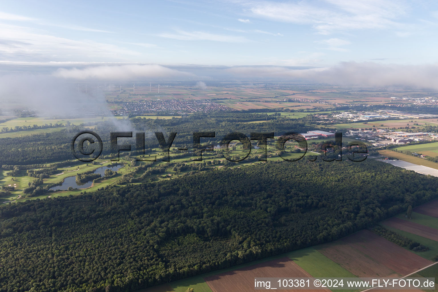 Oblique view of Golf course in Essingen in the state Rhineland-Palatinate, Germany