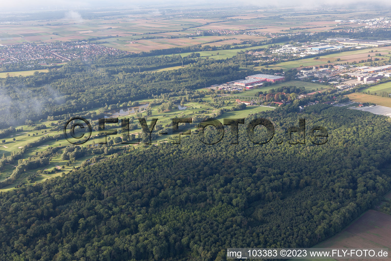Golf course in Essingen in the state Rhineland-Palatinate, Germany out of the air