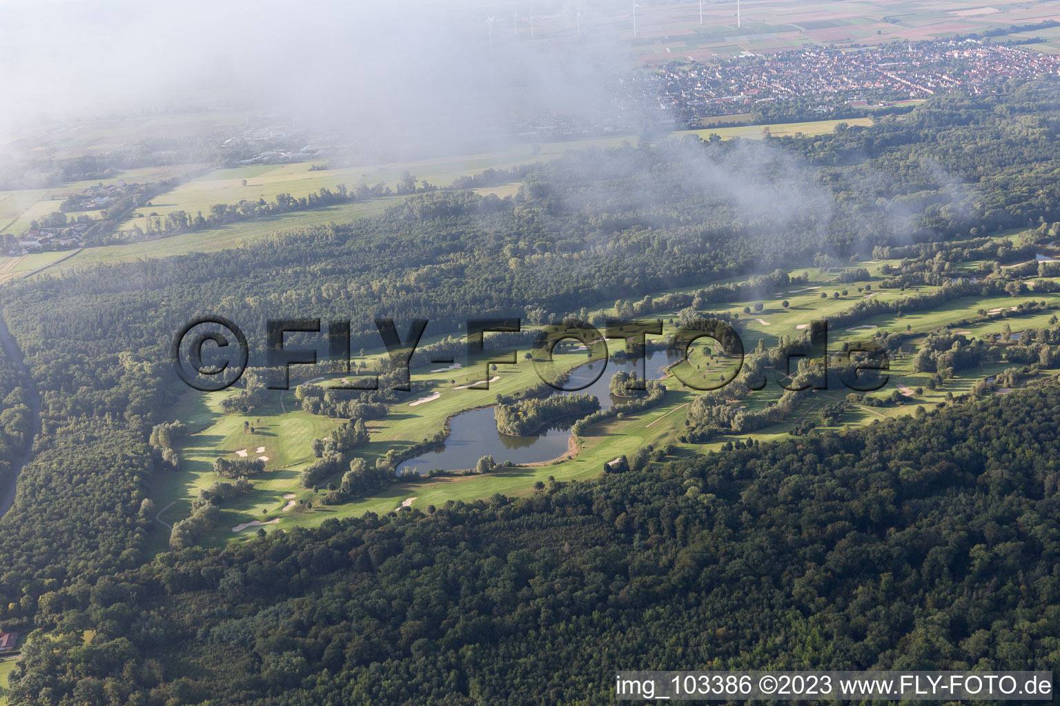 Bird's eye view of Golf course in Essingen in the state Rhineland-Palatinate, Germany