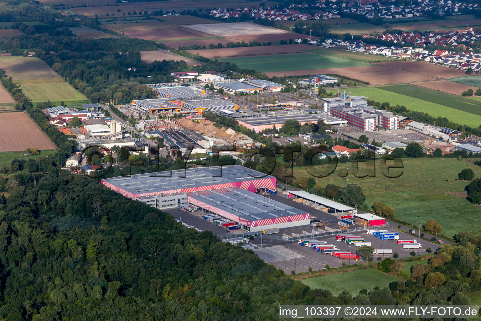 Oblique view of Industrial area in Essingen in the state Rhineland-Palatinate, Germany