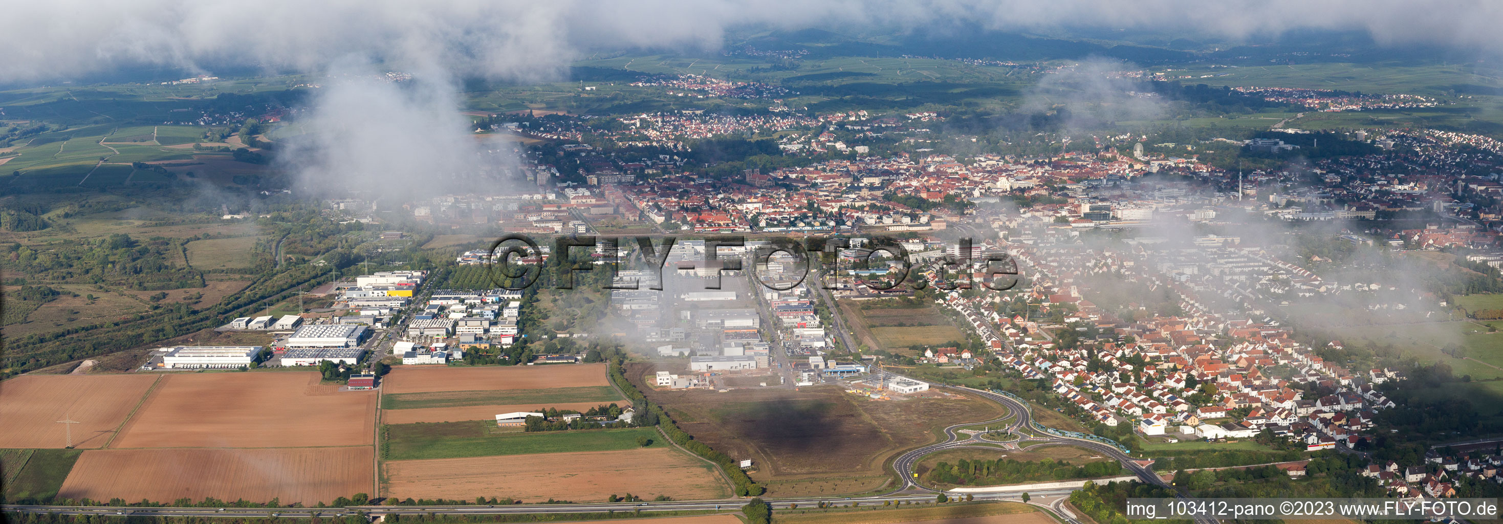 District Queichheim in Landau in der Pfalz in the state Rhineland-Palatinate, Germany from the drone perspective