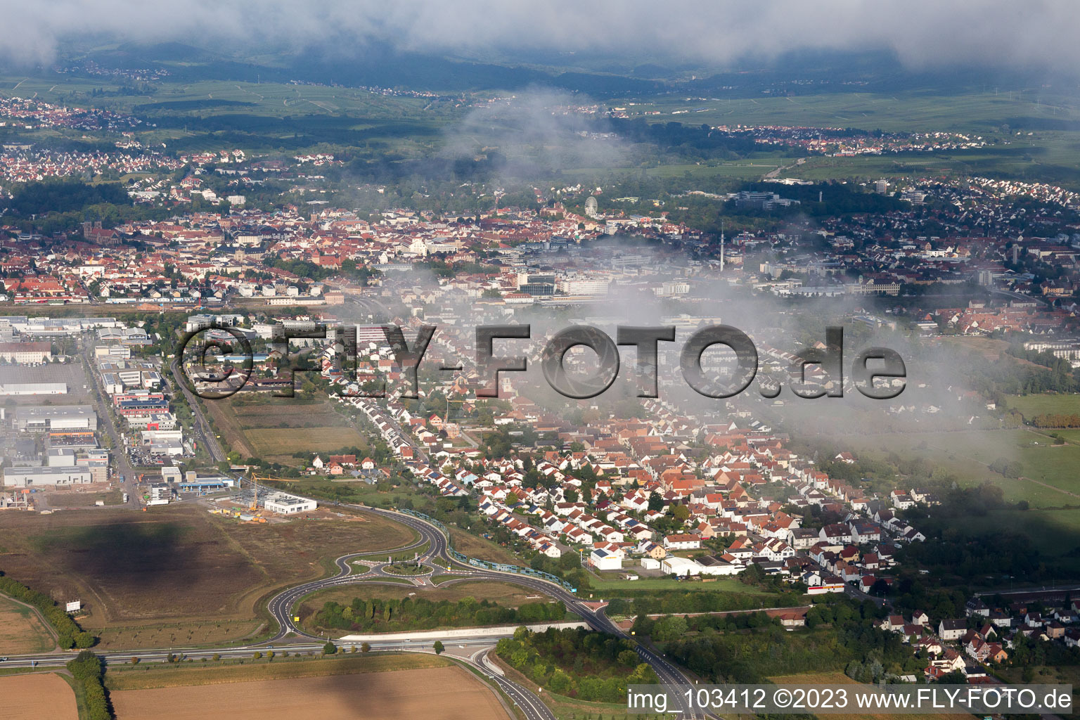 District Queichheim in Landau in der Pfalz in the state Rhineland-Palatinate, Germany from a drone