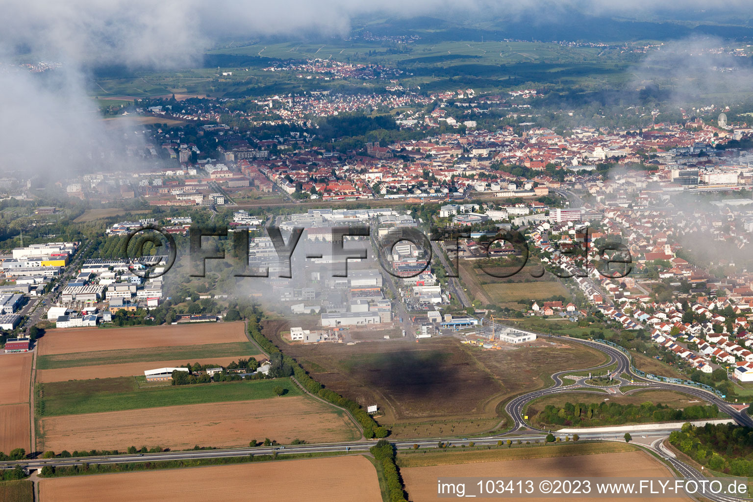 District Queichheim in Landau in der Pfalz in the state Rhineland-Palatinate, Germany seen from a drone