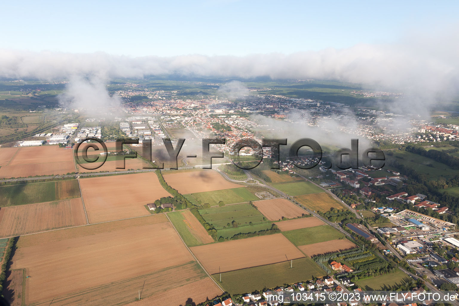 Aerial view of District Queichheim in Landau in der Pfalz in the state Rhineland-Palatinate, Germany