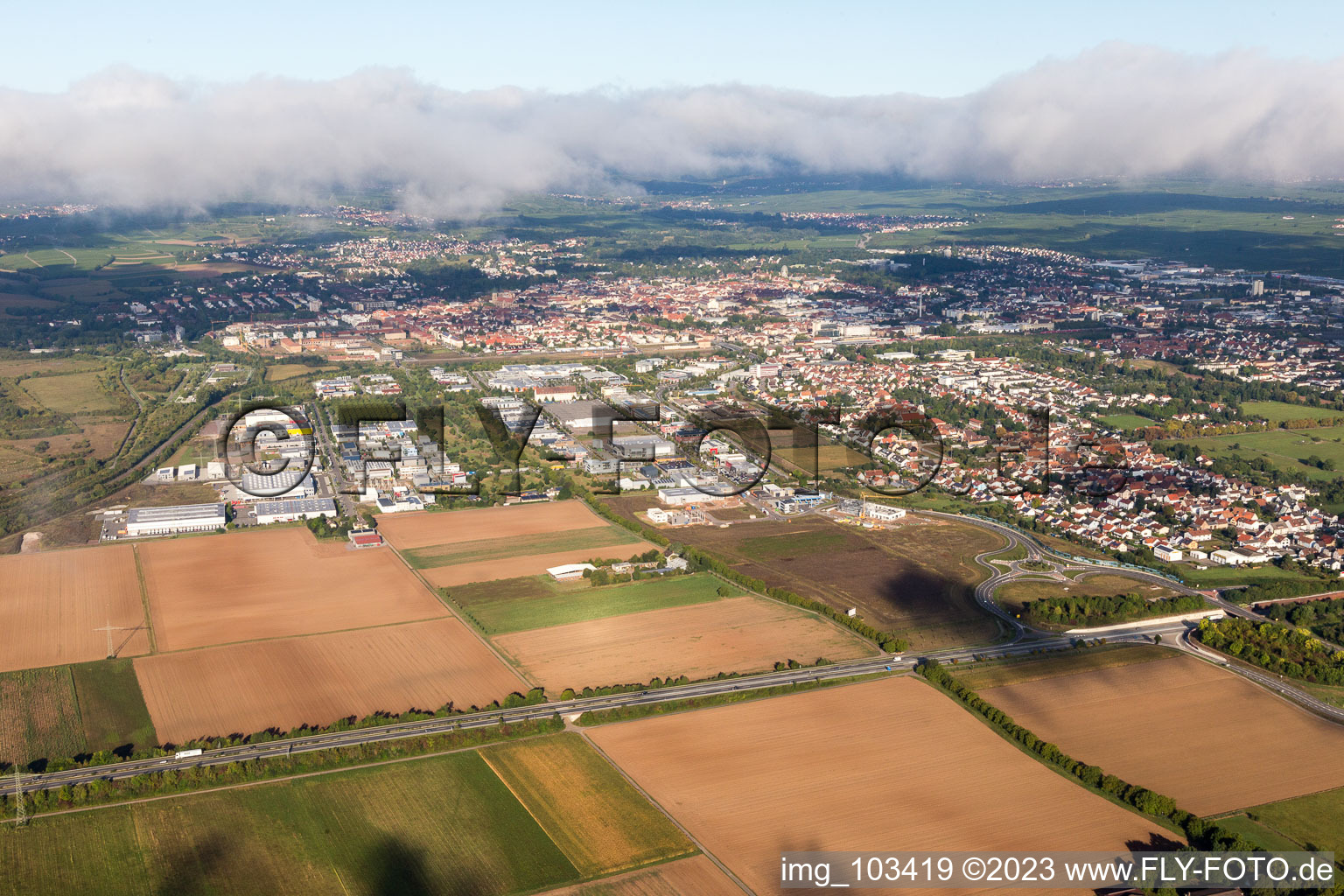 Aerial view of LD-Queicheim in the district Queichheim in Landau in der Pfalz in the state Rhineland-Palatinate, Germany