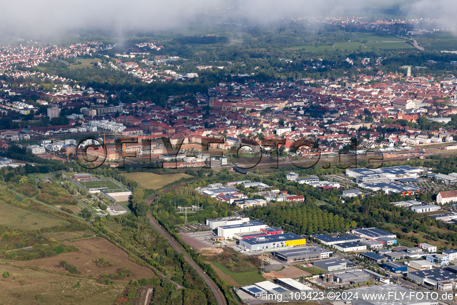 Aerial view of LD-Queicheim in Landau in der Pfalz in the state Rhineland-Palatinate, Germany