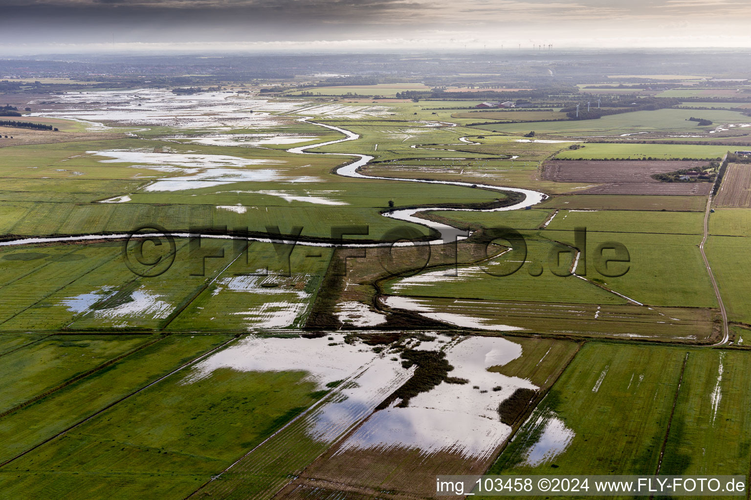 Aerial view of Billum in the state South Denmark, Denmark