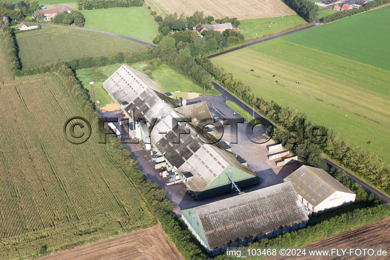 Aerial view of Janderup in the state South Denmark, Denmark