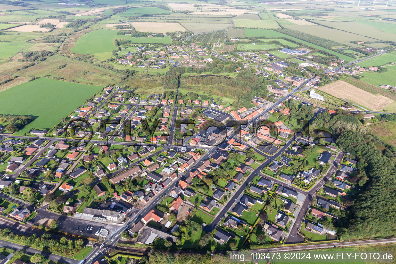 Town View of the streets and houses of the residential areas in Outrup in , Denmark