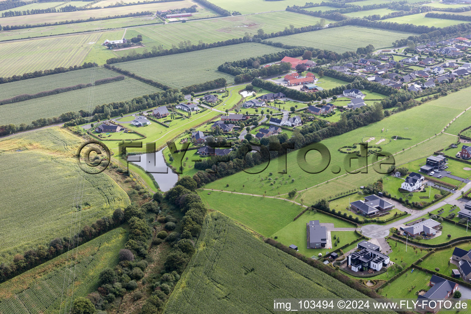 Aerial photograpy of Luxury villas in residential area of single-family settlement in Varde in Juetland, Denmark