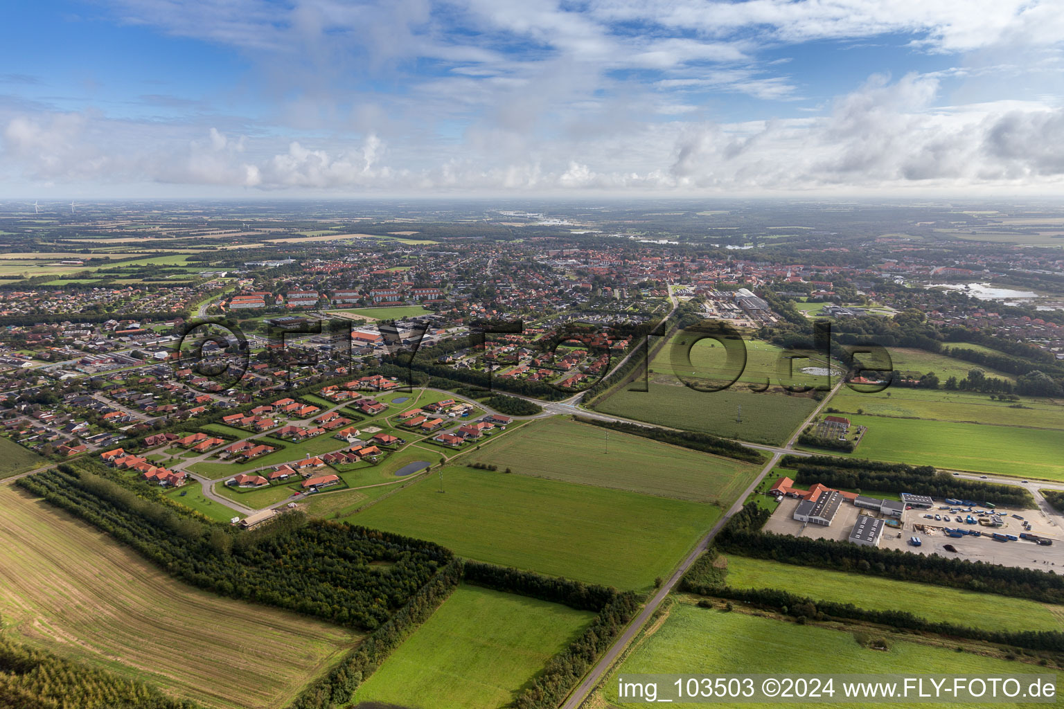 Town View of the streets and houses of the residential areas in Varde in , Denmark