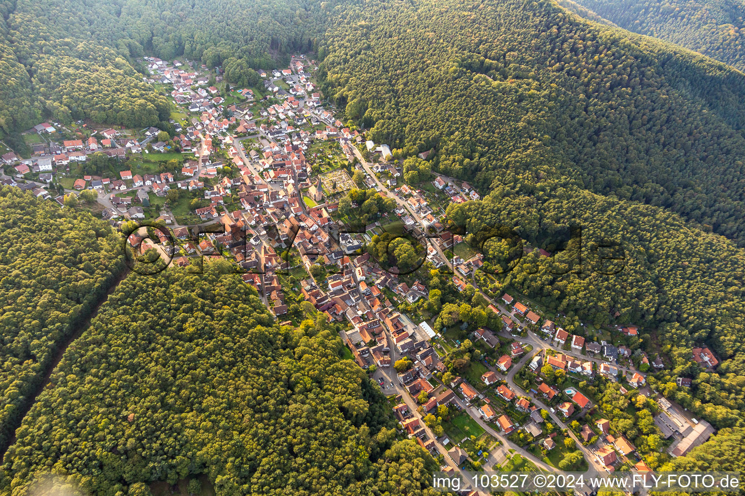 Aerial view of Dörrenbach in the state Rhineland-Palatinate, Germany