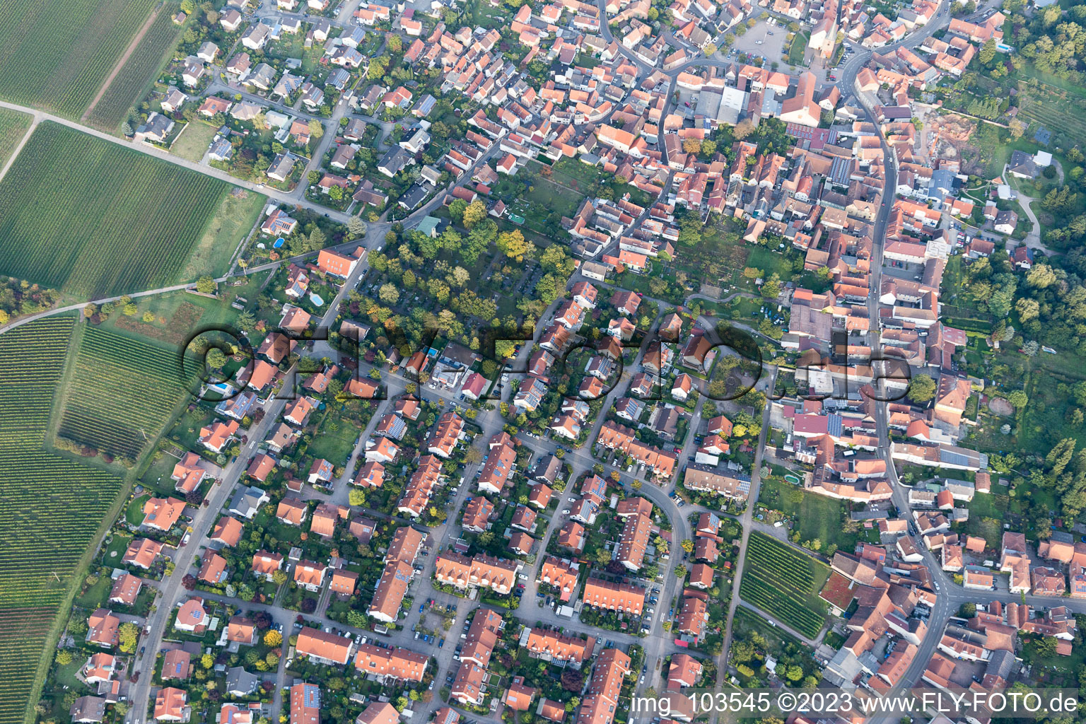Drone recording of District Godramstein in Landau in der Pfalz in the state Rhineland-Palatinate, Germany