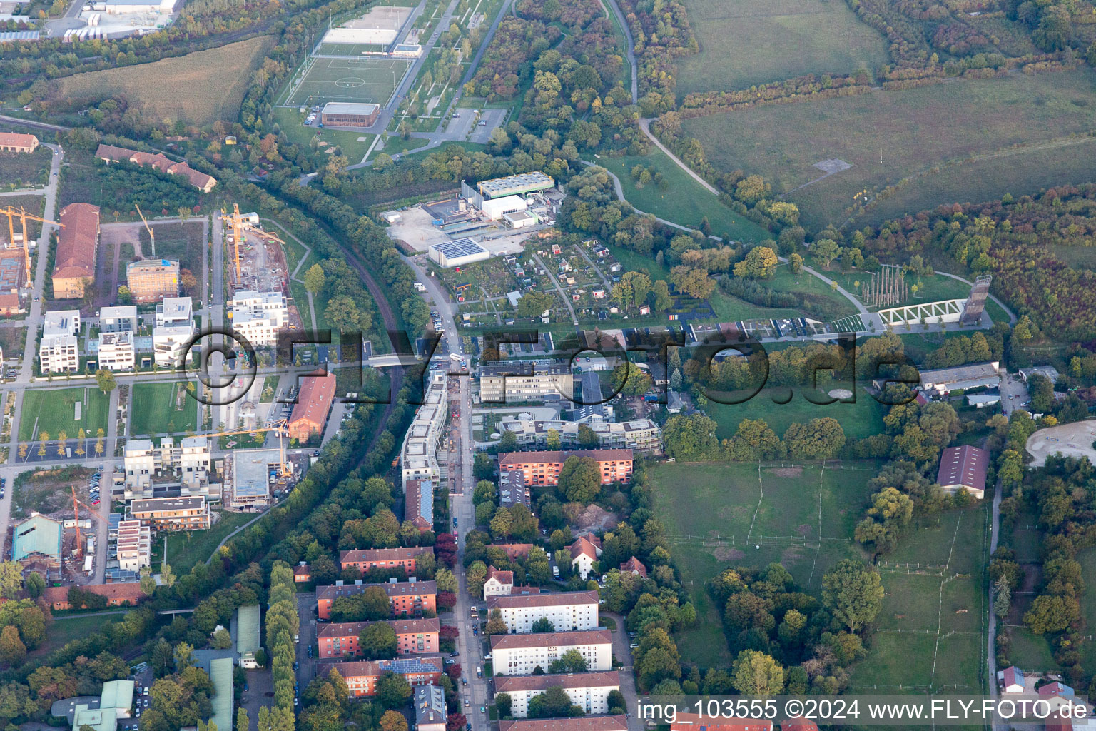 Aerial view of Landau East in Landau in der Pfalz in the state Rhineland-Palatinate, Germany