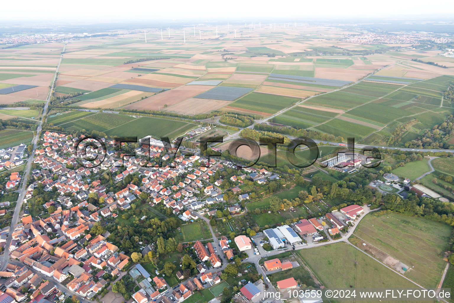 Drone recording of Insheim in the state Rhineland-Palatinate, Germany