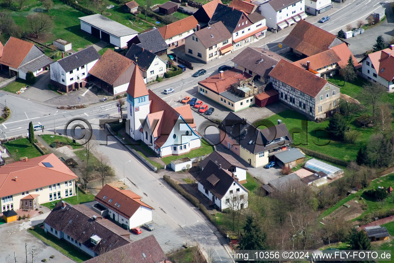 Aerial view of Town View of the streets and houses of the residential areas in the district Affolterbach in Wald-Michelbach in the state Hesse