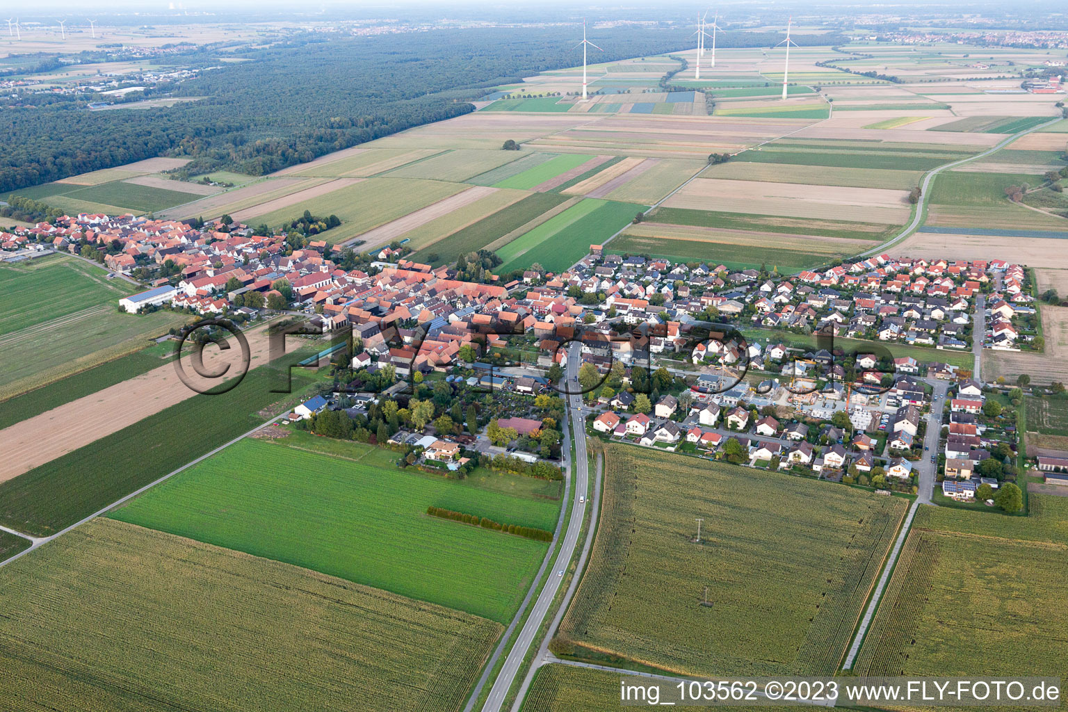 District Hayna in Herxheim bei Landau in the state Rhineland-Palatinate, Germany from the plane